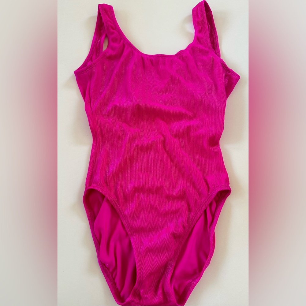 Catalina Vintage 90s 1 PC Hot pink Textured Low Back Scoopneck Swimsuit SZ 12